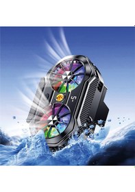 Resim Çift Fanlı Rgb Telefon Soğutucu Gaming Mobil Oyun Fanı Dijital Ekranlı 