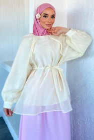 Resim İç Astarlı Salaş Tesettür Bluz Sarı TZL-P-00022190 