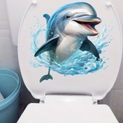 Resim Eğlenceli Yunus Atlama Su Tuvalet Stickerları - Yaratıcı banyo stickerları, duvar çıkartmaları, tatil dekorasyonları 