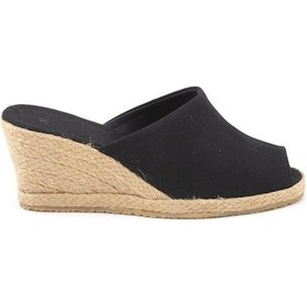 Resim Hasır Siyah El Işi Kadın Keten Günlük Terlik Siyah 