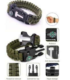 Resim Evvano Düdük Çakı Pusula Çakmaktaşı Paraşüt İpi Hayatta Kalma Bilekliği 