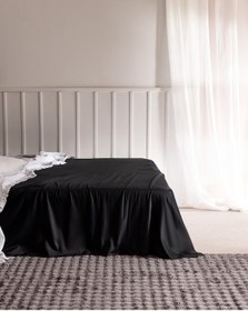 Resim Madame Coco Ciel Tek Kişilik %100 Pamuk Saten Lastiksiz Çarşaf - Siyah 8684427181997 Siyah 