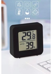 Resim Mini Lcd Dijital Sıcaklık Nem Ölçer Termometre Higrometre - Duvara Takılabilir Siyah 