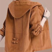 Resim 2025 İlkbahar & Sonbahar Kore Tarzı Fermuarlı Kapüşonlu Kord Ceket - Ön Cepli Bol Kesim Şık Kadınlar İçin Uzun Kollu Düz Renk Çok Yönlü Üst Giyim 