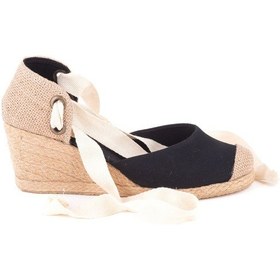 Resim Gerçek Elişi Siyah Ipli Dolgu Topuk Keten Espadril Handmade Siyah 