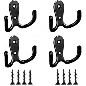 Resim Çift Kavisli Elbise Askısı Siyah , Çift Palto Askısı, Kapı Askısı 