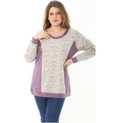 Resim Kadın Büyük Beden Lacivert Süs Düğme ve Kup Detaylı Sweatshirt 65n37121-mor Mor 