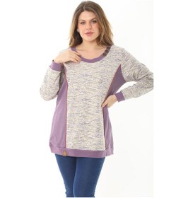 Resim Kadın Büyük Beden Lacivert Süs Düğme ve Kup Detaylı Sweatshirt 65n37121-mor Mor 