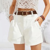 Resim Kadınlar için Günlük Elastik Bel Şortları - Hafif %95 Polyester %5 Elastan Karışımı, Kemer Gerekmez, Düzenli Kesim Cepli, Düz Renk Yazlık Şortlar Günlük Kullanım & Plaj Gezileri İçin 