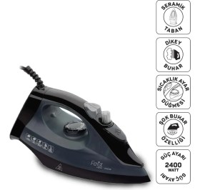 Resim Arzum FL663 Felix Liena Seramik Tabanlı Ütü, 2400W, 120 G/dk Şok Buhar, Otomatik Temizleme, Dik Buhar, Siyah 