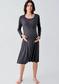 Resim Uzun Kollu Esnek Likralı Viskoz Soft Hamile Gecelik 24105 - Siyah / M 