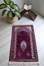 Resim Çeyizlik Astarlı Lüks Seccade Hediyelik S1019 Siyah Mürdüm 