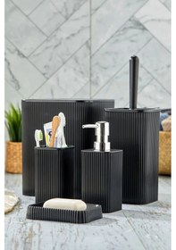 Resim Line 5 Parça Kare Banyo Seti - Çöp Kovası Wc Fırçası Sıvı-katı Sabunluk Diş Fırçası Siyah 