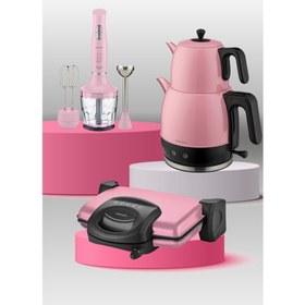 Resim Goldmaster Zerafet Pembe 3'lü Çeyiz Seti (Çaycı + Tost Mak + Blender) 