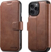 Resim Turcoshop11 Manyetik 2'si 1 Arada Kablosuz Şarjlı Katlanır Cüzdanlık Iphone 16 Pro Kahverengi 