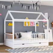 Resim Puf Bebe Unisex Çocuk Bebek Çatılı Doğal Montessori & Karyolası 