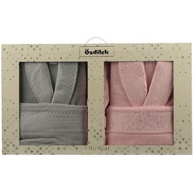 Resim Özdilek Camellia Happy Aile Seti Bornoz Takımı Gri-Pembe 