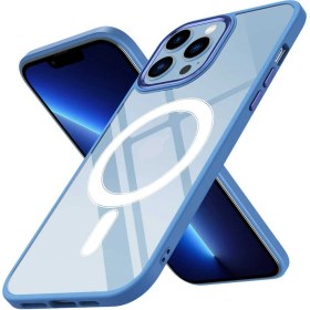 Resim Apple iPhone 13 Pro Wireless Şarj Özellikli Buttom Magsafe Silikon Kapak Mavi Kılıf 