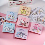 Resim Sanrio Cartoon Cute Wallet - Pink, Yellow, Blue, Purple - Multi-Compartment Wallet with Button Closure - Birthday Gift for Women 