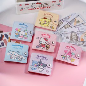 Resim Sanrio Cartoon Cute Wallet - Pink, Yellow, Blue, Purple - Multi-Compartment Wallet with Button Closure - Birthday Gift for Women 