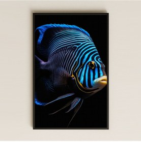 Resim Elektrik Mavisi Çizgili Tropikal Balık Şeffaf Pleksi Tablo 