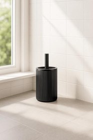 Resim Lines Serisi Siyah Banyo Seti, 2 Parça Akrilik Silindir 5 Litre Çöp Kovası Ve Tuvalet Fırçası Takımı Siyah 