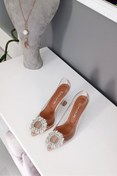 Resim LA CALZATURE Şeffaf Ten Kıylıklı 9cm Şampanya Topuklu Zr Taşlı Aksesuarlı Stiletto Kadın Ayakkabı 
