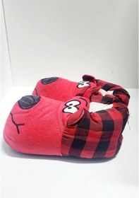 Resim Ekoseli Köpek Figürlü Unisex Kışlık Ev Pandufu Kırmızı Ekose 