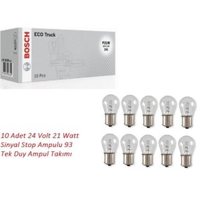 Resim 24 Volt 21 Watt Sinyal Stop Ampulu Lambası 93 Tek Duy Ampul Takımı 10 Adet Ağır Vasıta 93 24V 21W 