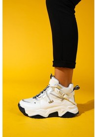 Resim Luvi Shoes Clara Beyaz Laci Fermuarlı Ve Bağcıklı Kadın Spor Bot Beyaz - Lacivert 