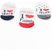 Resim 056 1800 I Love Dad, I Love Mom, I Love Family Desenli Yenidoğan Çorap Siyah 