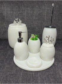 Resim ATAY MERMER TASARIM Beyaz Mermer Oval Banyo Seti 7'li 