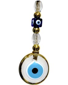 Resim Yaldızlı Şeffaf Nazar Boncuklu Cam Duvar Süsü 