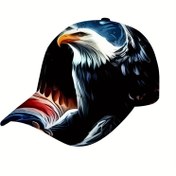 Resim 1 adet Vatansever Kartal ve Amerikan Bayrağı Beyzbol Şapkası - Ayarlanabilir, Hafif Polyester, Kartal Başlığı ve Çizgili Bayrak ile Cesur Sokak Stili Tasarımı, Spor, Günlük Giyim veya Tatil Hediyeleri için Mükemmel, Beyzbol Şapkası 