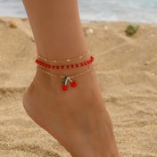 Resim 3 adet Kadın Ayak Bilekliği Seti Bohem Water Crystal Inlay Çilek Kırmızı Yuvarlak Boncuk Yılan Kemeri Ayak Bilekliği Yaz Yaratıcı Çilek Kolye Keten Stil Ayak Bilekliği Seti Paslanmaz Çelik Keten Yaz Plaj Tatili Ayak Bilekliği 
