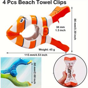Resim 4 Adet Eğlenceli Palyaço Balığı Plaj Havlu Klipsleri - Dayanıklı ABS Plastik, Mavi & Turuncu, Havuz Sandaletleri, Şezlonglar ve Plaj Havluları için Güvenli Tutuş - Yetişkinler İçin Havalı Havuz Kenarı Gereçleri, Plaj Aksesuarları, Çamaşır Mandalaları 