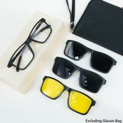 Resim Yeni Klipsli Tasarım Moda Gözlük Seti, 1 Çerçeve ve 3 Değiştirilebilir Lens, Unisex Yeni Kare Gözlük Seti, Dekorasyon İçin Mükemmel Kadın Erkek Kombinasyon Gözlüğü 