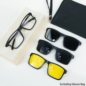 Resim Yeni Klipsli Tasarım Moda Gözlük Seti, 1 Çerçeve ve 3 Değiştirilebilir Lens, Unisex Yeni Kare Gözlük Seti, Dekorasyon İçin Mükemmel Kadın Erkek Kombinasyon Gözlüğü 