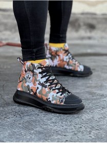 Resim WG Fashion Mp017 St Bağcıklı Kamuflaj Baskılı Ortopedik Yüksek/kalın Taban Yarım Bilek Erkek Sneaker Siyah 