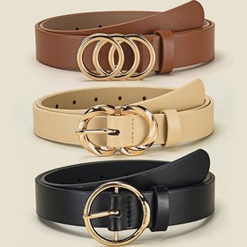Resim 3 Adet, Basit ve Şık Çok Amaçlı Kadın Kemerleri - Kot Pantolon ve Elbiseler için | Üç|İki|Bir | Alaşım Toka Tasarımı, Geometrik Başlık Siyah, Kahverengi ve Bej Renklerde - Günlük Kullanıma Uygun Mükemmel Bel Aksesuarı 