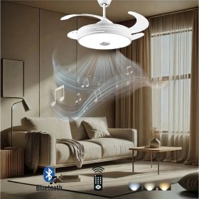 Resim Begin Gizli Kanatlı LED Işıklı Tavan Vantilatörü, Beyaz, Bluetooth Hoparlörlü, Uzaktan Kumandalı, Zaman Ayarlı, 3 Renk Sıcaklığı, 90W 