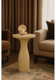 Resim Doğal Masif Ahşap Krem Renk Yan Sehpa Tekli Mantar Sehpa Modeli Bej 