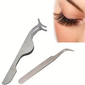 Resim Paslanmaz Çelik Kirpik Uzatma Aracı Seti, 2 Parça - Alerjik reaksiyona neden olmayan ve alkol içermeyen kirpik uygulama penseleri, profesyonel hassas ekim kirpik yardımcı kelepçe, Güç/Pil Gerektirmez 