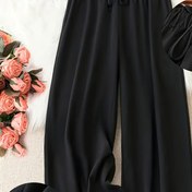 Resim Plus Beden Kadınlar İçin Esnek Bel Geniş Paça Ev Pantolonu - Düz Renk Rahat Kesim, Makinede Yıkanabilir Her Mevsime Uygun Konforlu Kumaş, Nefes Alabilen Kıvrak Kumaş, Rahat Stil, Evde Giyim için Şık ve Konforlu Alt Giysi 