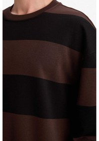 Resim Defacto Boxy Fit Bisiklet Yaka Çizgili Sweatshirt A9066ax25aubn192 Kahve-bn192 