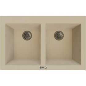 Resim Polex Cristalüx Granit Evye P-2XLN Bej 2 Hazneli Tezgah Altı Ve Tezgah Üstü Mutfak Evyesi 80.5x51.5 CM 