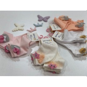 Resim 2 Çift Kız Çocuk Krem Aksesuar Detaylı Soket Çorap-1108 Krem 