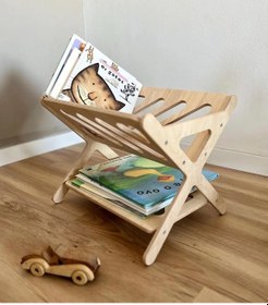 Resim Doğal Ahşap Çocuk Kitapları İçin Zemin Standı, Ahşap Dergilik, Ahşap Kitap Degi Standı Rafı Çok Amaçlı Raf Ahşap 
