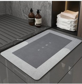 Resim Kare Sihirli Su Emici Kaydırmaz Banyo Paspası Ayak Matı Kaymaz Ta Gri 