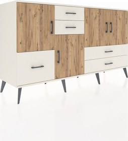 Resim Kronos Konsol 4 Raflı 5 Çekmeceli 4 Kapaklı 176x59x99 Aytaşı-çam/ Aytaşı-çam/aytaşı 